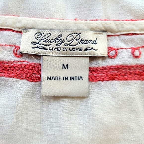 LUCKY BRAND TOPANGA DAYS BOHO White‎ and Red Embroidered Pesant Tunic/Top/Blouse - Picture 10 of 11
